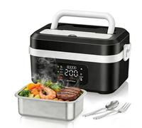 Gamelle Chauffante Électrique avec Batterie 8000 mAh, Boîte à Déjeuner Électrique 1L pour Adult, 6 Niveaux de Température 65-90°C, Étanche avec Minuterie et Sac Isotherme