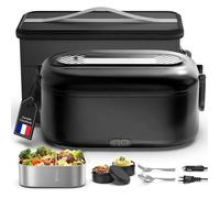 Gamelle Chauffante Lunch Box Chauffante Electrique 1 5 L 80 W Gamelle Isotherme pour Repas Chaud 12V/24V/220V Acier NoirL LUNCH BOX