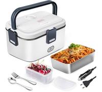 gamelle chauffante,Lunch Box Chauffante12/24/220V 1.8L Électrique Acier Inoxydable Chauffage Rapide Gamelle.(Blanc)