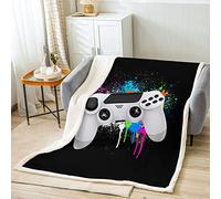 Gamepad Couverture en Flanelle Garçons Gamer Sherpa Couverture 150x200cm Blanc Jeu Vidéo Lits pour Ados Enfants Chambre Décor Coloré Cravate Couleur Moderne Contrôleur Jeu Couverture en Peluche