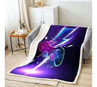 Gamer Couverture en Flanelle Gaming Sherpa Couverture 150x200cm pour Enfants Chambre Jeu Vidéo Flash Décor Couverture en Peluche Contrôleur de Jeu Decor, Doux et Moelleux