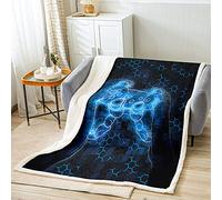 Gamer Couverture Kids Gaming Video Game Sherpa 228x228cm Console de Jeux Honeycomb en Flanelle pour Garçons Game Room Decor Bleu Noir Hexagone Géométrique