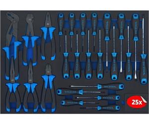 Gamme de chariots d'atelier - Ensemble de 25 pièces comprenant des tournevis et des outils | Insert d'outils compatible avec le modèle TT801 - Insert en mousse souple à 2 composants - Coffret d'outils