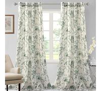GAMUKAI Rideaux semi-transparents imprimés à texture de lin pour salon, motif floral, rideaux de fenêtre à œillets de style rustique pour chambre à coucher (vert, 132,1 x 274,3 cm)
