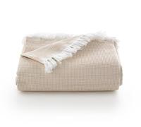 GAMUSI Couvre-lit multifonction pour lit de 135/150 cm et canapé. Plaid Housse de canapé 3 places en coton doux et respirant nid d'abeille - 230 x 280 cm, Beige