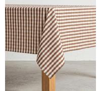 GAMUSI Nappe anti-taches à carreaux Vichy carrée - Coton tissé, toucher naturel, 140 x 140 cm, marron