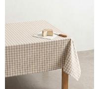GAMUSI Nappe anti-taches à carreaux Vichy rectangulaire - Coton tissé, toucher naturel, 140 x 300 cm, lin