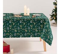 GAMUSI Nappe Anti-Taches de Noël en Coton imprimée rectangulaire Tissu Coton 160 x 100 cm Vert