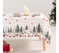 GAMUSI Nappe Anti-Taches de Noël Florale en Coton imprimé carré Tissu Coton 160 x 160 cm Rouge
