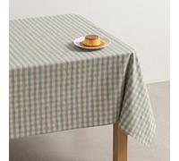 GAMUSI Nappe anti-taches en lin à carreaux Vichy rectangulaire - Tissu au toucher naturel, 140 x 100 cm, bleu