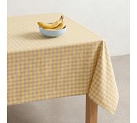 GAMUSI Nappe anti-taches en lin à carreaux Vichy rectangulaire - Tissu au toucher naturel, 140 x 100 cm, jaune