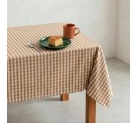 GAMUSI Nappe anti-taches en lin à carreaux Vichy rectangulaire - Tissu au toucher naturel, 140 x 240 cm, taupe