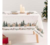 GAMUSI Nappe Anti-Taches Maison Arbre de Noël Coton imprimée rectangulaire Tissu Coton 160 x 300 cm