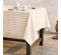 GAMUSI Nappe Anti-Taches rectangulaire en Tissu Coton imperméable à Rayures Beiges, 140 x 100 cm