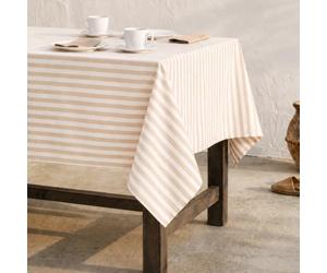 GAMUSI Nappe Anti-Taches rectangulaire en Tissu Coton imperméable à Rayures Beiges, 140 x 100 cm