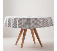 GAMUSI Nappe Anti-Taches Ronde Carreau Vichy, Coton, Toucher Tissu, 160 x 160 cm Couleur Gris Clair