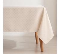 GAMUSI Nappe Antitache Table Rectangulaire Lurex Fil Doré Jacquard Imperméable 140x300 cm, Toucher Tissu, Coloris Écru/Or Raffiné