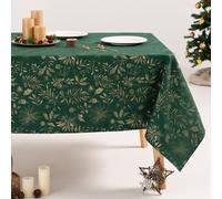 GAMUSI Nappe de Noël Floral Jacquard Fil Doré Table à Manger Rectangulaire Décoration de Noël 140 x 350 cm Couleur Vert
