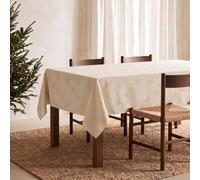 GAMUSI Nappe de Noël Jacquard Fil doré pour Table à Manger rectangulaire décoration de Noël 140 x 350 cm Couleur écru
