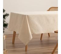GAMUSI Nappe de Noël Jacquard Fil doré pour Table à Manger rectangulaire décoration de Noël 140 x 350 cm Couleur écru