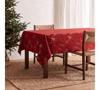 GAMUSI Nappe de Noël Jacquard Fil Doré Table à Manger Rectangulaire Décoration de Noël 140 x 300 cm Couleur Rouge