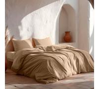 GAMUSI Parure de lit 100% Coton Respirant et Douce pour lit de 150/160 cm, Couleur Lin