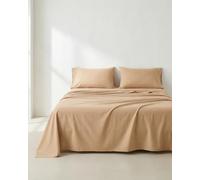 GAMUSI Parure de lit 4 pièces respirante et douce 100 % coton 180 x 190/200 cm Couleur lin