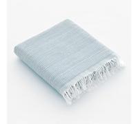 GAMUSI Serviette paréo de plage rectangulaire. Fouta de bain, tissu en relief en fil teinté, avec franges. Bleu ciel.