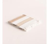 GAMUSI Serviette paréo de plage rectangulaire. Fouta de bain, tissu en relief en fil teinté, avec franges. Blanc/beige.