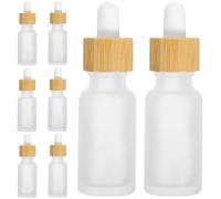 GANAZONO Lot de 8 Flacons en Verre Givré 20 Ml Pipette Compte-Gouttes et Anneau Bambou, Récipients pour Huiles Essentielles, pour Usage Aromathérapie et Déplacements