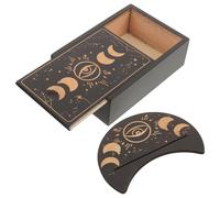 GANAZONO Support pour Carte de Tarot en Bois 15,8x10,6x5 cm Coffret délicat avec Porte-Cartes Lune, boîte de Rangement pour Cartes divinatoires, oracles et Runes, adapté à la