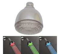 GANCEI Pommeau de douche LED à température contrôlée, pulvérisation ronde avec effets d'éclairage arc-en-ciel vibrants, buse en ABS alimentée par l'eau pour salle de bain moderne, finition argentée
