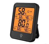 GANCEI Thermomètre hygromètre numérique avec grand écran LCD rétroéclairé, bouton tactile, support magnétique, capteur d'humidité précis pour la maison, le bureau, la crèche (noir)