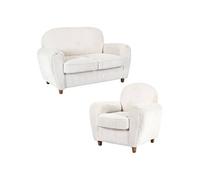 GANDY - Ensemble Fauteuil et Canapé Club 2 Places Tissu Velours Côtelé Beige