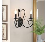 Ganeed Applique Murale Vintage Fer Forgé Noir E14 2 Paquets | Lumière Mural Rétro 2 Ampoules pour Salon Chambre Escalier Foyer Design Bougie Traditionnel Facile à Installer