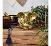 Ganesh assis laiton doré mat 14 cm