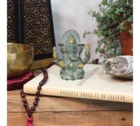 Ganesh assis laiton vert antique 9.2 cm