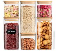 GANGANWU Lot de 6 bocaux de rangement en verre avec couvercles en bambou, boîtes de cuisine pour le stockage des aliments, transparent, 750 ml, 12 x 10 cm, lot de 6