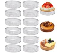GANILITY Cercle à Tartelette, 12 Pièces 8 cm Cercle a Tarte Perforé en Acier Inoxydable, DIY Moule à Gâteau de Cuisson, pour Quiches, Mini Pizzas, Tartes