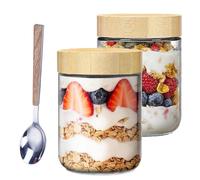 GANILITY Pots pour Overnight Oats, 2 Pieces Bocaux de Conservation en Verre, 500 ml Bocaux de Conservation en Verre avec Cuillère en Acier Inoxydable, pour les Grains de Café, L'avoine