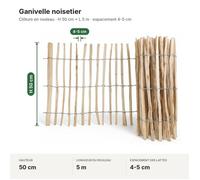 Ganivelle noisetier - clôture en rouleau H. 50 cm x 5 m - espacement des lattes 4-5 cm