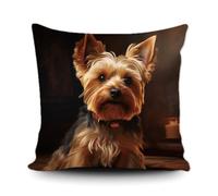 Ganshan Bi Housse de coussin décorative pour chien Yorkshire Terrier Mignon Chien Chiot Animal Art Décoration Taie d'oreiller pour canapé Lit Canapé Amoureux des Chiens Cadeau 40 x 40 cm Toile Double