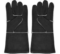 Gant Barbecue,Gant CheminéE Feu,Gants De Four,Gant en Cuir RéSistant à La Chaleur, Gant De Protection Ignifuge(Peau De Vache, Noir)