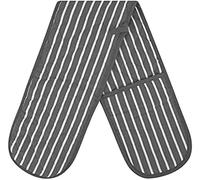 Gant de boucher matelassé à rayures résistant à la chaleur 100 % coton - Double gant de four (taille unique, gris)