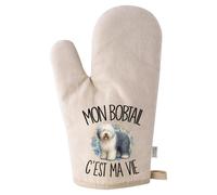 Gant de Cuisine Beige Mon Bobtail C'est ma Vie C'est La Vie | Coton Recyclé 280 g/m² 17 × 26 cm Dos Matelassé | Taille Unique Four Barbecue Pâtisserie | Cadeau Propriétaire Chien Anniversaire Noël