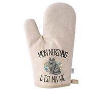 Gant de Cuisine Beige Mon Nebelung C'est ma Vie C'est La Vie | Coton Recyclé 280 g/m² 17 × 26 cm Dos Matelassé | Taille Unique Four Barbecue Pâtisserie | Cadeau Propriétaire Chat Anniversaire Noël