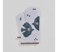 Gant de cuisine en coton biologique imprimé oiseau 19x33cm Blanc