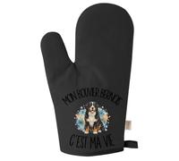 Gant de Cuisine Noir Mon Bouvier Bernois C'est ma Vie C'est La Vie | Coton Recyclé 280 g/m² 17 × 26 cm Dos Matelassé | Taille Unique Four Barbecue Pâtisserie