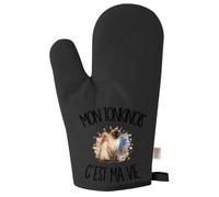 Gant de Cuisine Noir Mon Tonkinois C'est ma Vie C'est La Vie | Coton Recyclé 280 g/m² 17 × 26 cm Dos Matelassé | Taille Unique Four Barbecue Pâtisserie | Cadeau Propriétaire Chat Anniversaire Noël