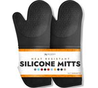 Gant de cuisine professionnel extra long en silicone - 1 paire - Gants de cuisine avec revêtement matelassé - noir